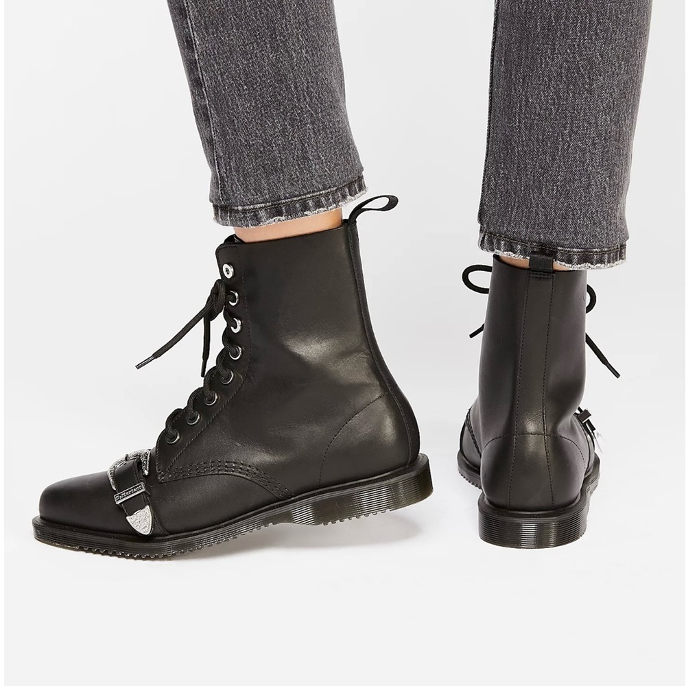 Dr Martens Ulima Black Leather Combat Buckle Boots Women's Sz. 9 US Sold Out​​​​ - Picture 11 of 14